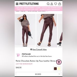 Pretty Little Thing petite brown leather pants